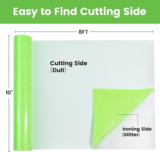 Neon Green Glitter HTV Heat Transfer Vinyl, Glitter Iron on Vinyl 10" x8ft | - Image 3