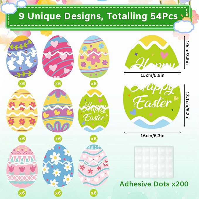 54Pcs Easter Egg Cutouts, Spring Classroom Bulletin Board Decorations, - Image 2