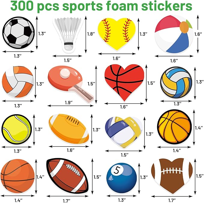 300Pcs Sports Foam Stickers Assorted Sport Ball Basketball Football Baseball - Image 3