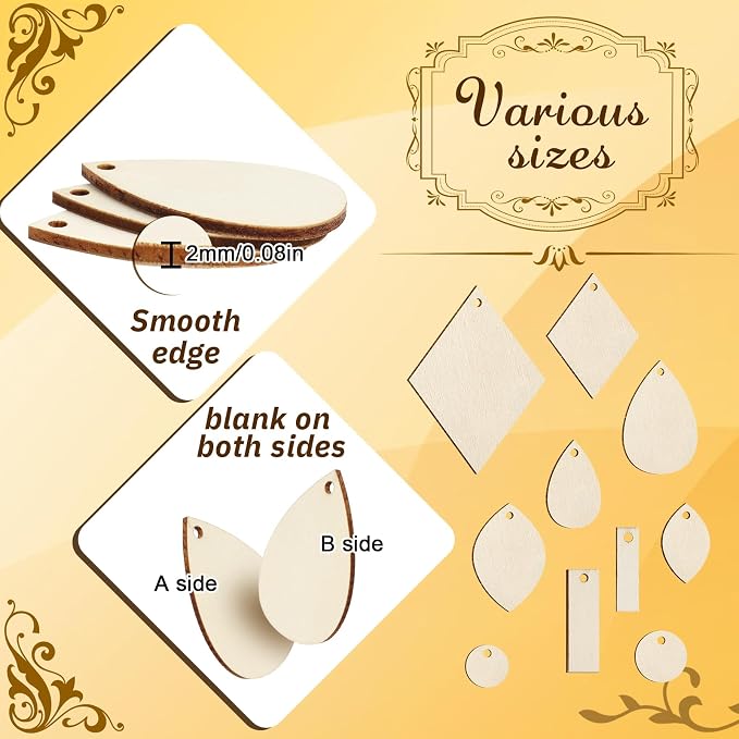 HAPY SHOP 300 Pieces Unfinished Wooden Earrings - Image 3
