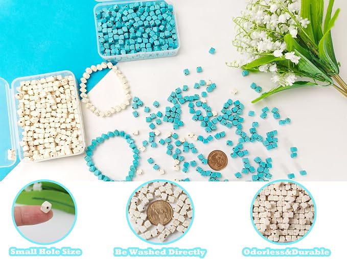 White Cube Space Beads for Jewelry Making 6mm 300pcs Natural Turquoise Stone - Image 3