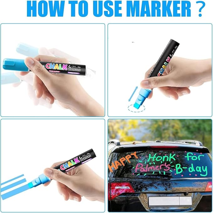 Window Chalk Markers for Cars Glass Washable, 10 Colors Jumbo Liquid Chalk - Image 7