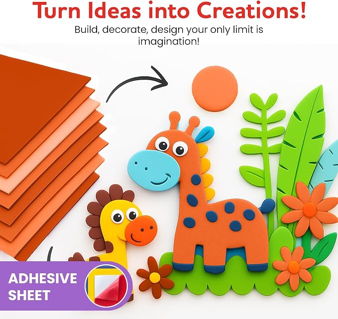 Self-Adhesive EVA Foam Sheets for Crafts – 2mm Thickness 8 Orange Sheets - Image 6
