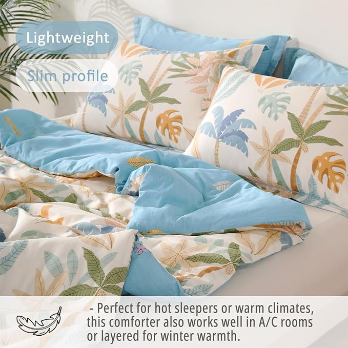 LEMIROE Tropical Coastal Blue Cotton Comforter King Size 3Pcs - Image 4