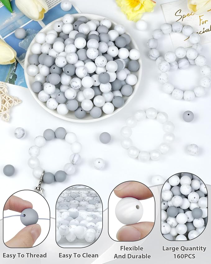 FIVEIZERO 160PCS 15mm Round Silicone Beads, Wear-resistant, Easy-clean - Image 3