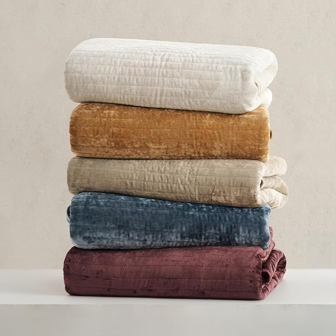 EVERGRACE Velvet Quilt Set King Size, Luxurious Soft Striped Channel Bedding Set - Image 7