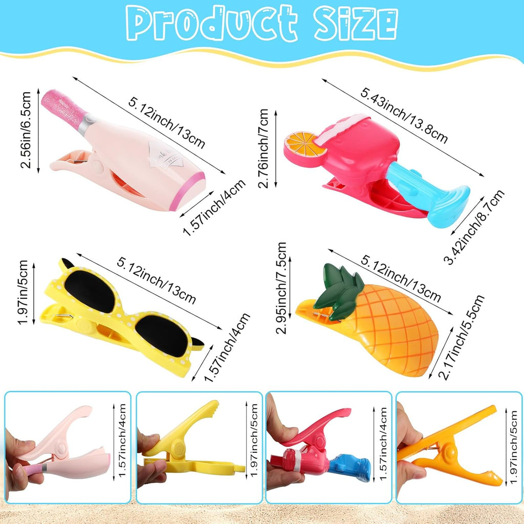 Sieral 8 Pcs Beach Towel Clips Beach Chair Pool Clips for Chairs Plastic Windproof Holder Funny Decorative Clothespins for Patio Accessories Summer, 4 Styles(Cool Style)