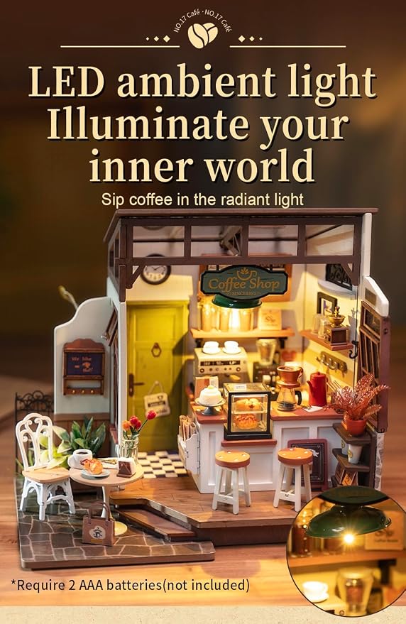 Rowood Coffee Miniature House Kit, Mother's Day DIY Miniature Dollhouse Kits - Image 4
