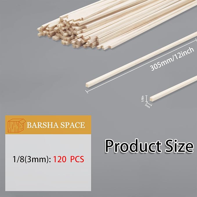 120Pcs Balsa Wood Sticks, Wood Strips Balsa Square Wooden Dowels Hardwood - Image 2