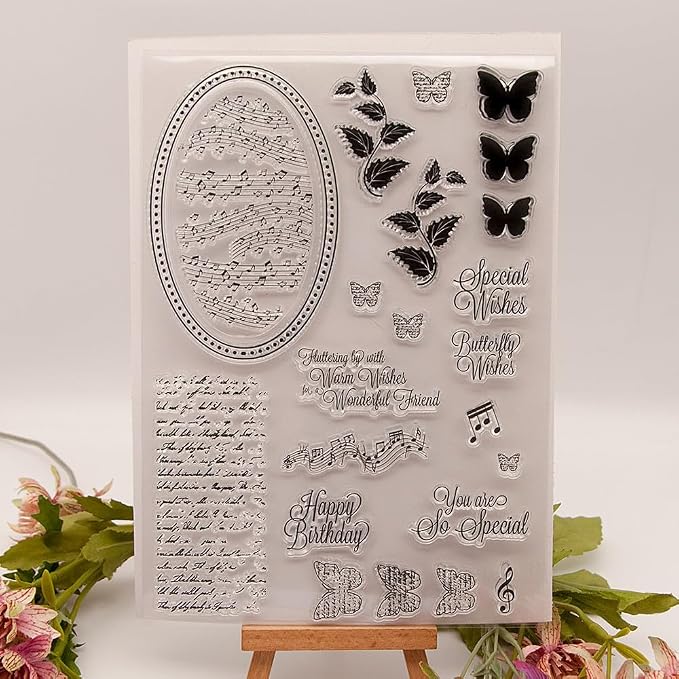 Vintage Words Music Background Clear Stamps Cards by AHTOLS