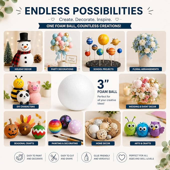 Evershine 50 Pack 3 Inch Craft Foam Ball - Image 4