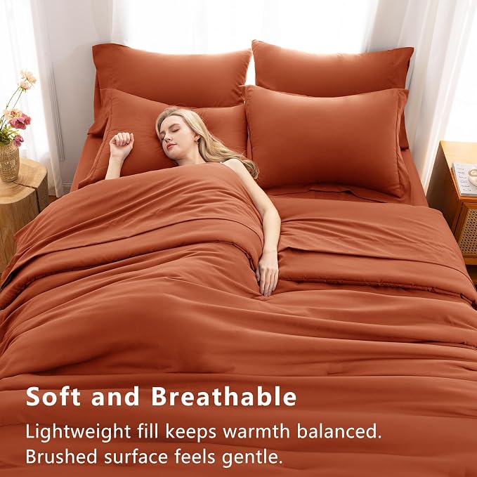 CozyLux Queen Comforter Set Burnt Orange, 7 Pieces Bed in a Bag Queen Size - Image 5
