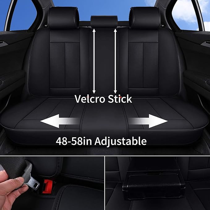 Coverado Car Seat Covers Full Set, Seat Covers for Cars, Black Car Seat Covers Front Seats and Back Car Seat Protector Waterproof, Leather Car Seat Cushion Universal Fit for Most Cars