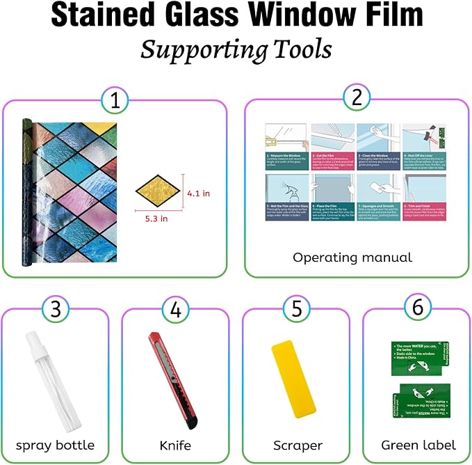 QHY Sunshine Colorful Rainbow Stained Glass Window Film Non-Adhesive Window - Image 2