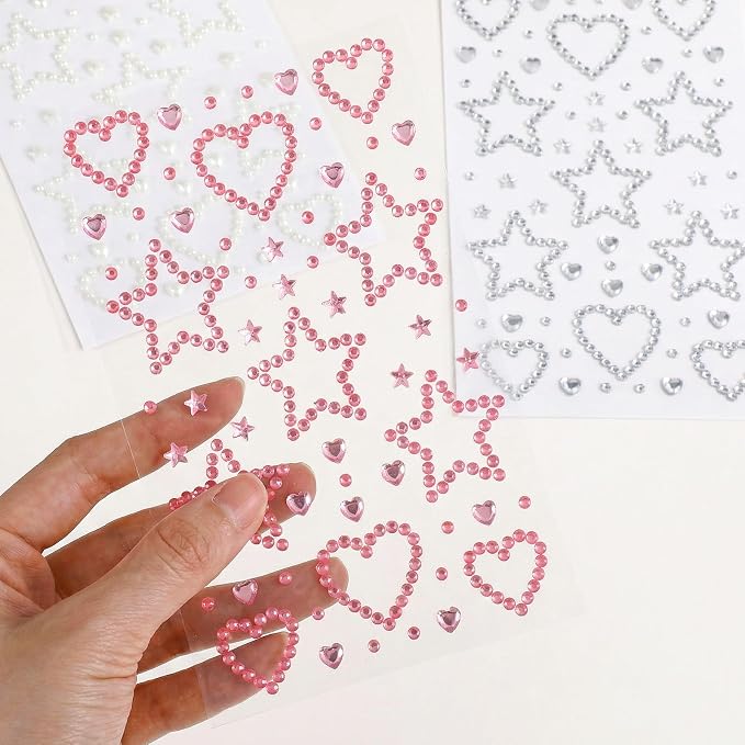 3 Sheets Rhinestone Stickers, Self-Adhesive Acrylic Gemstone Stickers Hearts by Unknown