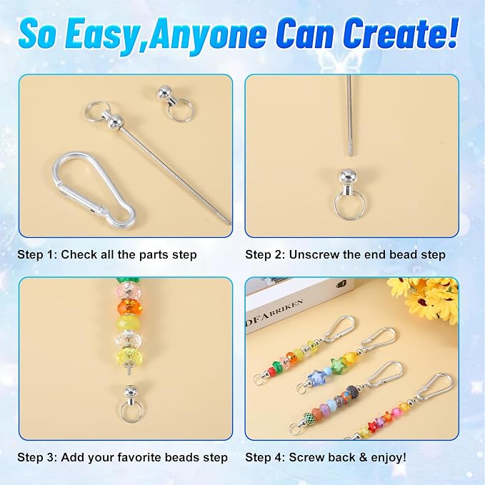 50 Pcs Beadable Keychain Bars Bulk DIY Metal Keychain Making Kit Metal - Image 5