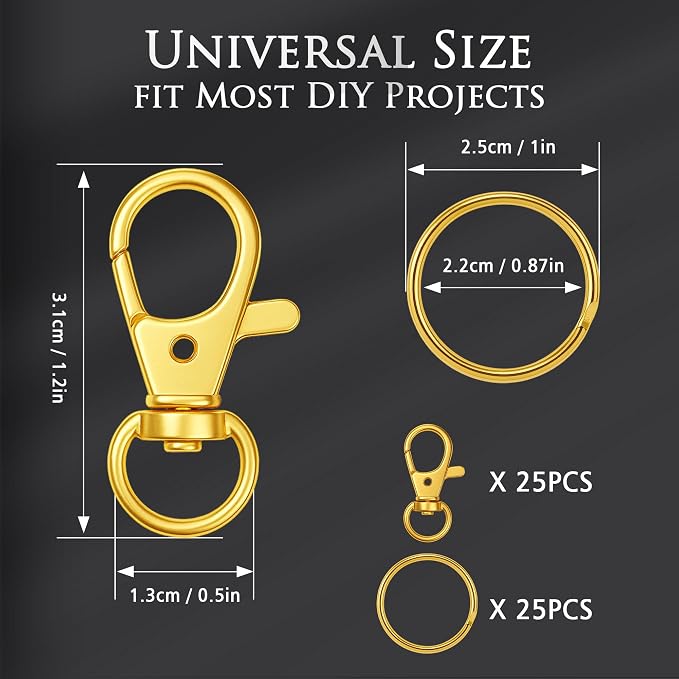Gold Keychain Making Kit 50PCS – 25 Lobster Claw Clasps & 25 Key Rings - Image 2