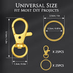 Gold Keychain Making Kit 50PCS – 25 Lobster Claw Clasps & 25 Key Rings - Image 2