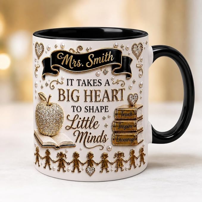 Personalized Educator Mug with Name, Big Heart Little Minds Coffee Mug by Custom