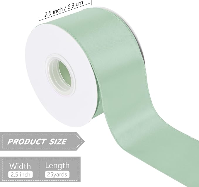 Sage Green 2.5 Inch 25 Yards Satin Wired Ribbon - Image 2