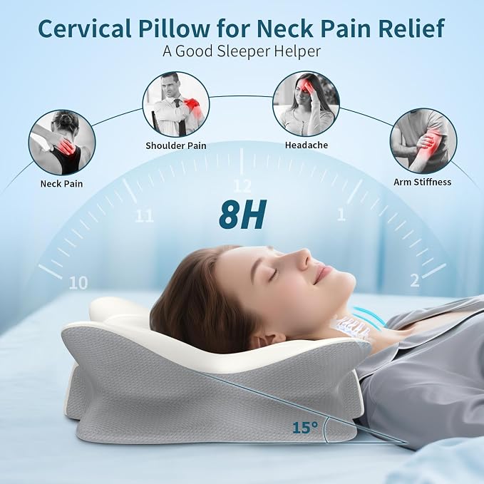 Cervical Neck Pillow for Pain Relief, Ergonomic Side Sleeper Pillow Cooling - Image 2