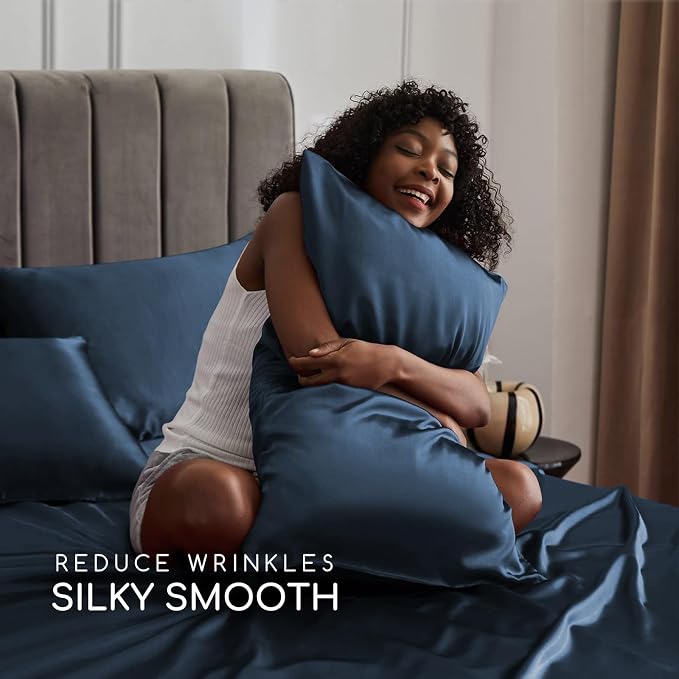 MR&HM Satin Bed Sheets with Elastic Corner Straps, King Size Sheets Set - Image 3