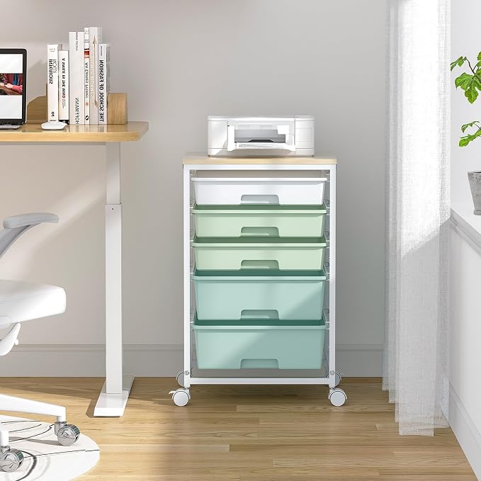 SYKIARIOL Utility Cart with 5 Drawers, Storage Cart with Wooden Tabletop and - Image 9