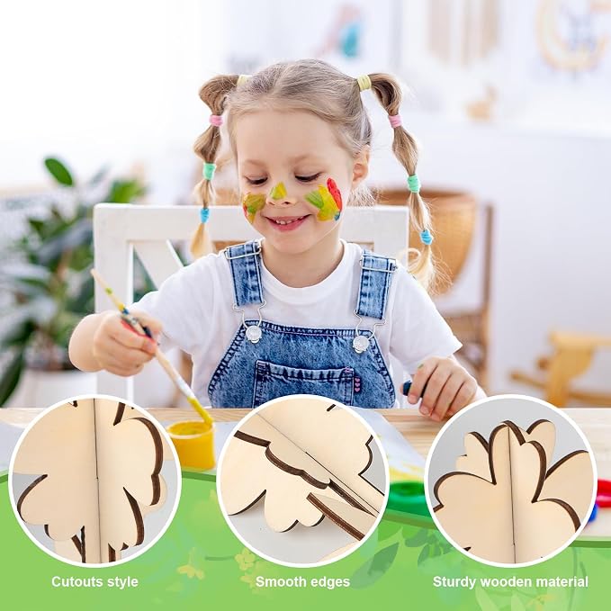 COCHIE DIY 3D Flower Spring Wood Crafts to Paint, Paintable Unfinished Wooden - Image 3
