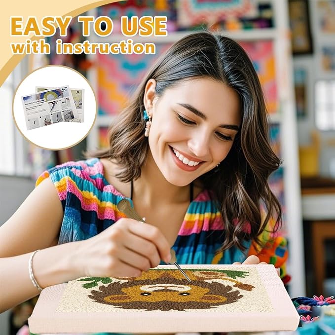 DOODLREAM Cute Lion DIY Punch Needle Embroidery Kit - Image 3