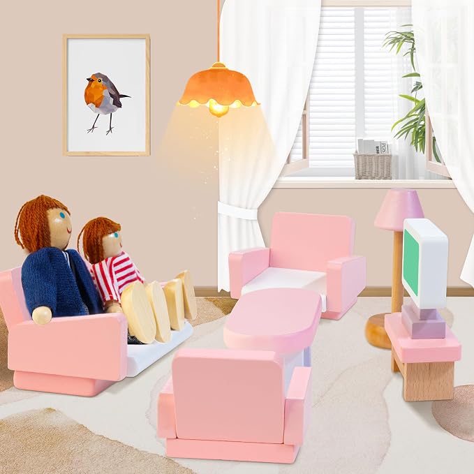 Kizfarm Wooden Dollhouse Furniture Set - Image 3