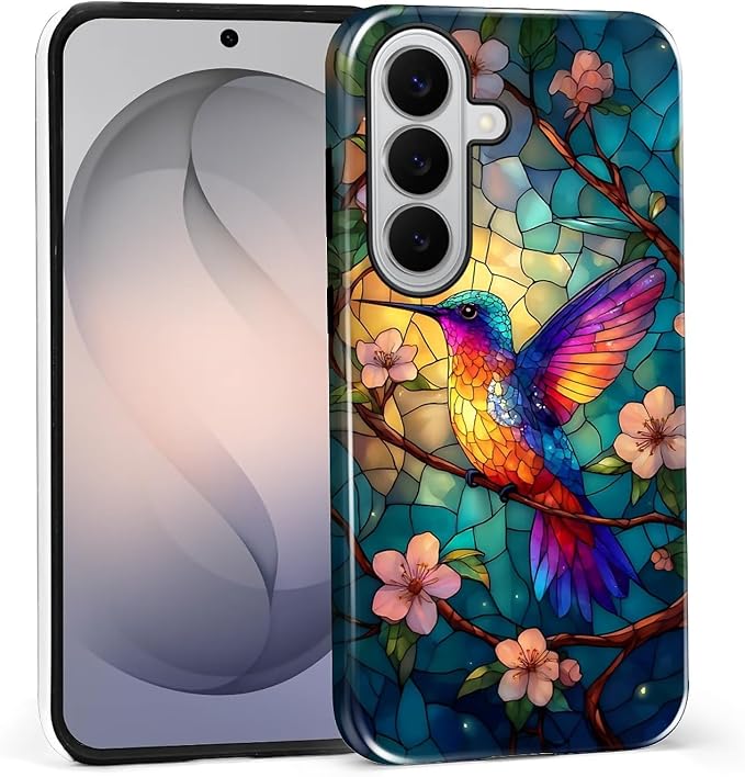 for Samsung Galaxy S26 Case, Stained Glass Hummingbird Pattern Glossy 2 in 1 by Teonvpu