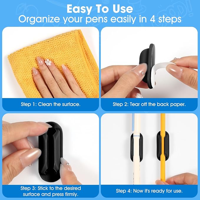 VZZNN 40 PCS Adhesive Pencil Holders, Silicone Marker Organizer - Image 6