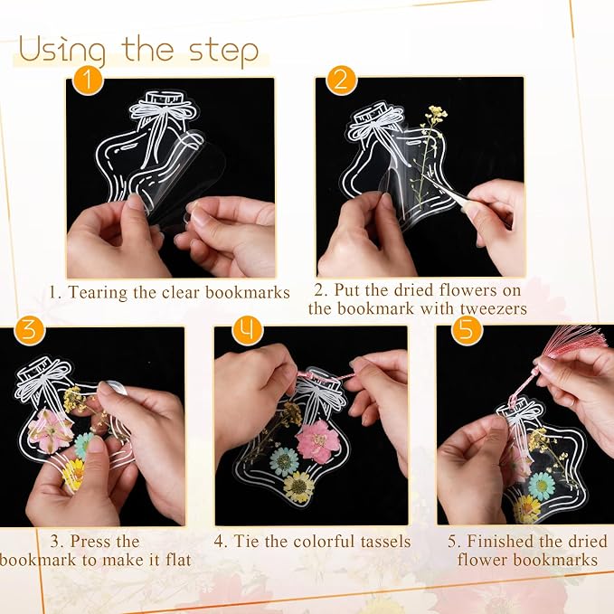 TaoBary 91 Pcs DIY Handmade Transparent Dried Flower Bookmark Set Include - Image 2