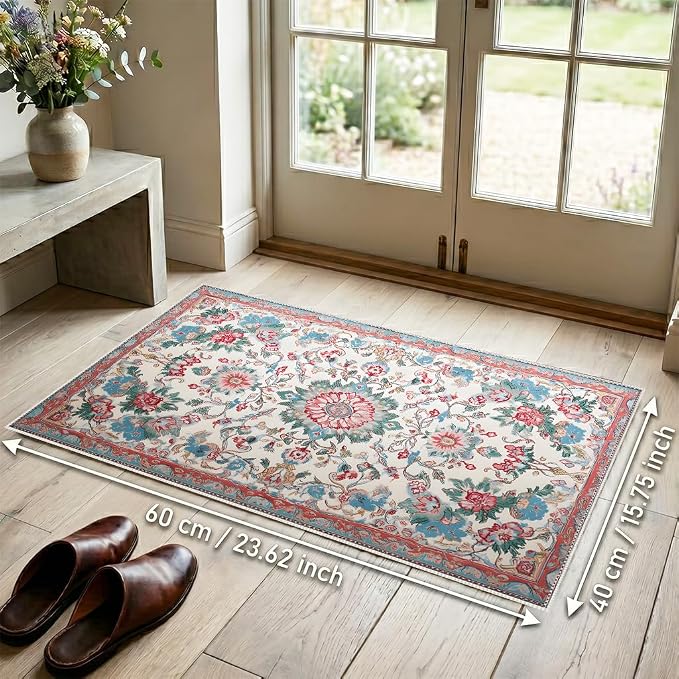 Vintage Floral Faux Cashmere Non-Slip Rug 15.7x23.6 Inches, Soft Washable - Image 7