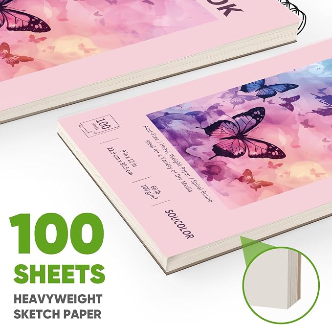 Soucolor Sketch Book 9" x 12" for Teen Girls, Cute Pink Sketchbook | 100 Sheets - Image 4