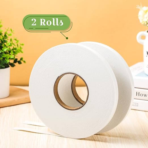 Tatuo 2 Rolls Double Sided Foam Tape 0.6 Inch by 50 Feet White PE Foam Tape - Image 2
