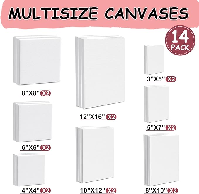 14 Packs Stretched Canvas for Painting, Primed Blank Canvas for Oil, Acrylic - Image 3