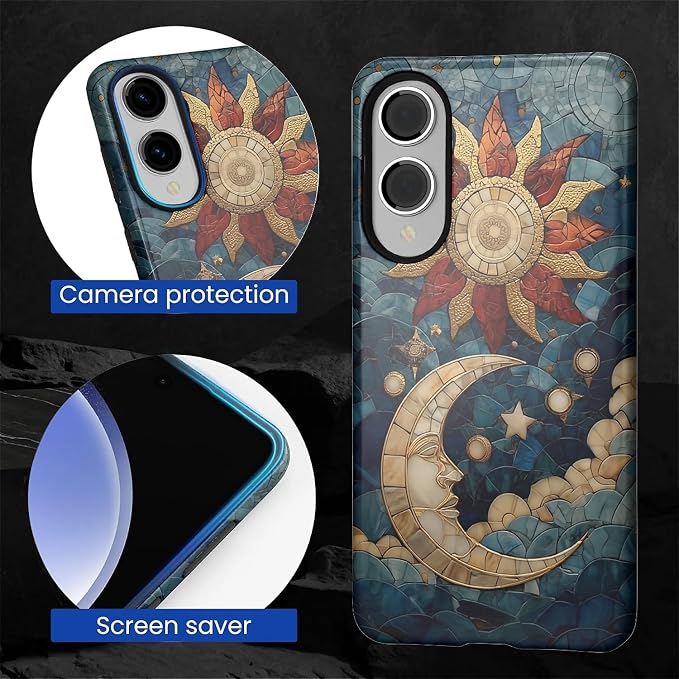 Case for Samsung Galaxy S25 Edge Case, Sun Moon Stars Faux Stained Glass Design - Image 2