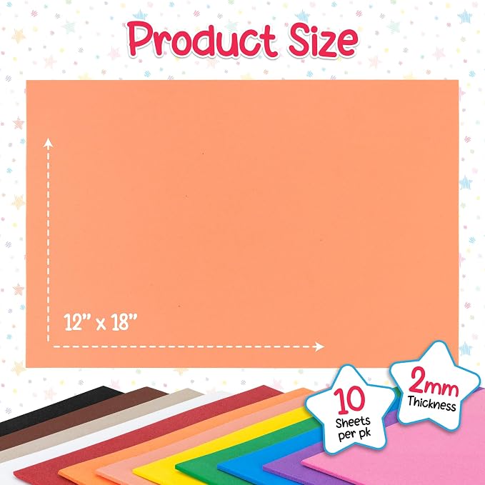 Hygloss Sheets Colorful Foam for DIY Arts & Craft, 12” x 18”, 10 Piece - Image 3
