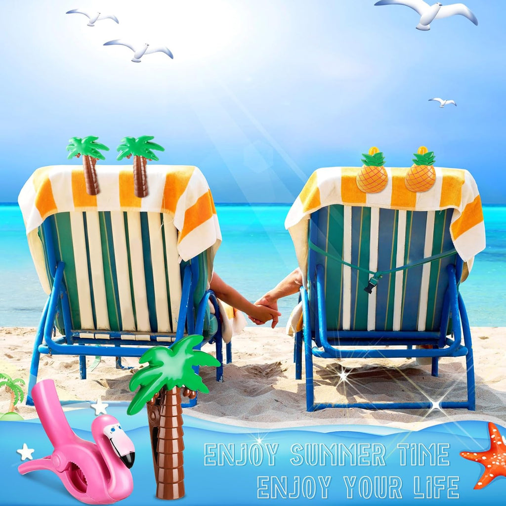 Rtteri 16 Pcs Beach Towel Clips for Beach Chairs Cute Towel Holder Cruise Clothes Pins for Lounge Chair Patio Pool, Assorted Style(Vivid)