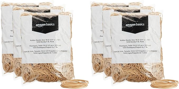 Amazon Basics Rubber Bands, Office Supplies, Size 19, 1250 Bands/1 lb. Pack by AmazonBasics