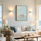 Framed Coastal Women Boat Canvas Wall Art Minimalist Calm Ocean - Image 8
