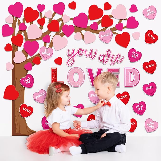 Whaline 99Pcs Valentine's Day Tree Bulletin Board Decoration Red Pink Heart - Image 6