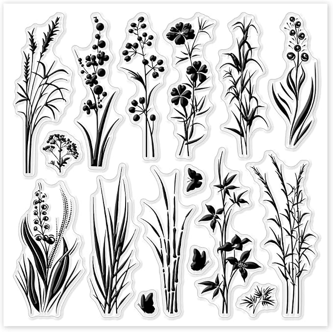 GLOBLELAND Plants Silhouettes Clear Stamps 5.91x5.91 inch Wildflowers Grass - Image 8