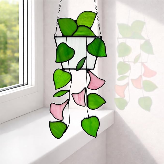 Plant Stained Glass, Stained Glass Window Hanging, Real Handmade Suncatcher - Image 2