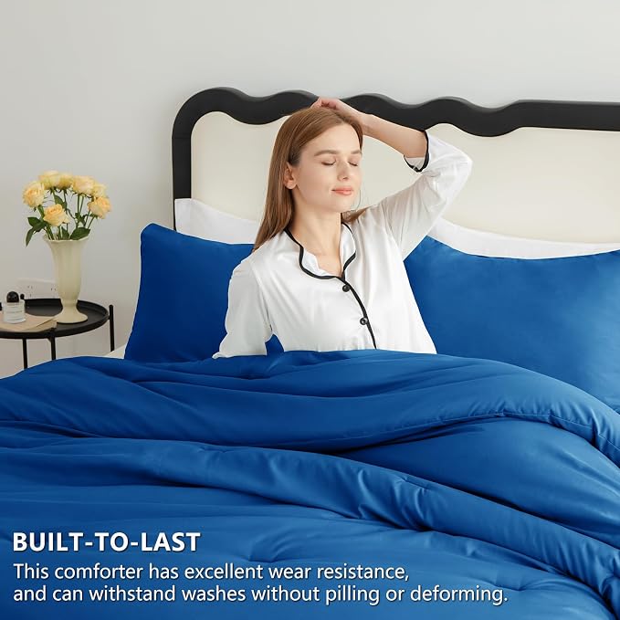 CozyLux Twin Comforter Set Classic Blue, 2 Pieces Twin Extra Long Solid - Image 3