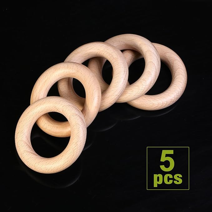 FoDau770 5pcs Natural Beech Wooden Rings, Unfinished Solid Wood Rings Heavy - Image 3