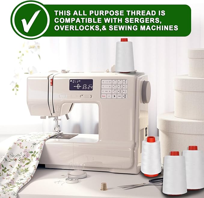 White Sewing Thread, Serger Thread Cones 4 Pack, 40S/2-24000 Yards White All - Image 4
