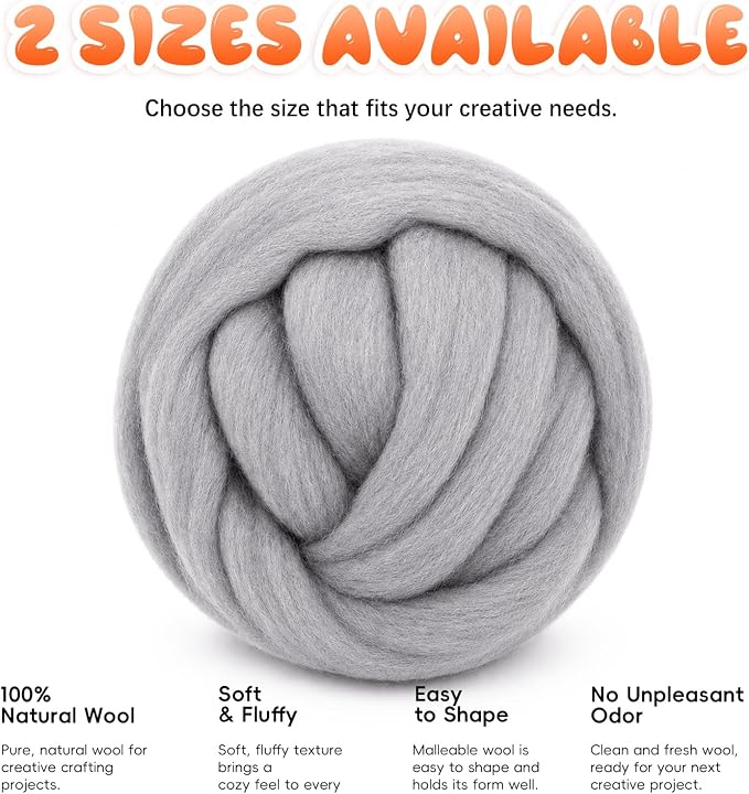 3.53oz Wool Roving: Needle Felting Wool White Roving Wool Felting Supplies Pure - Image 8
