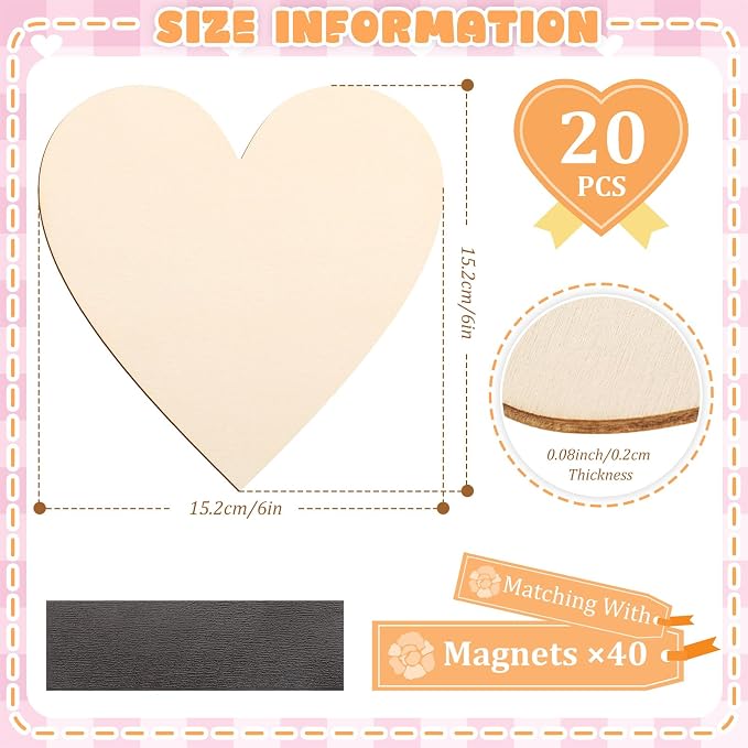 Qunclay 20 Pcs Wooden Heart Magnets - Image 2